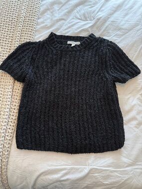 Banana Republic Black Textured Short-Sleeve Crew Sweater